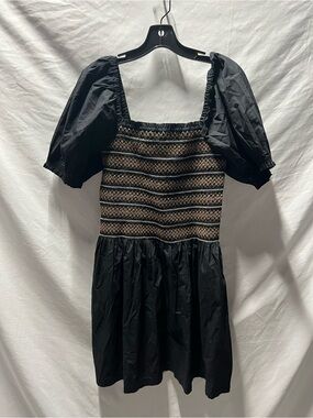 Madewell Black Smocked Bodice Puff-Sleeve Mini Dress